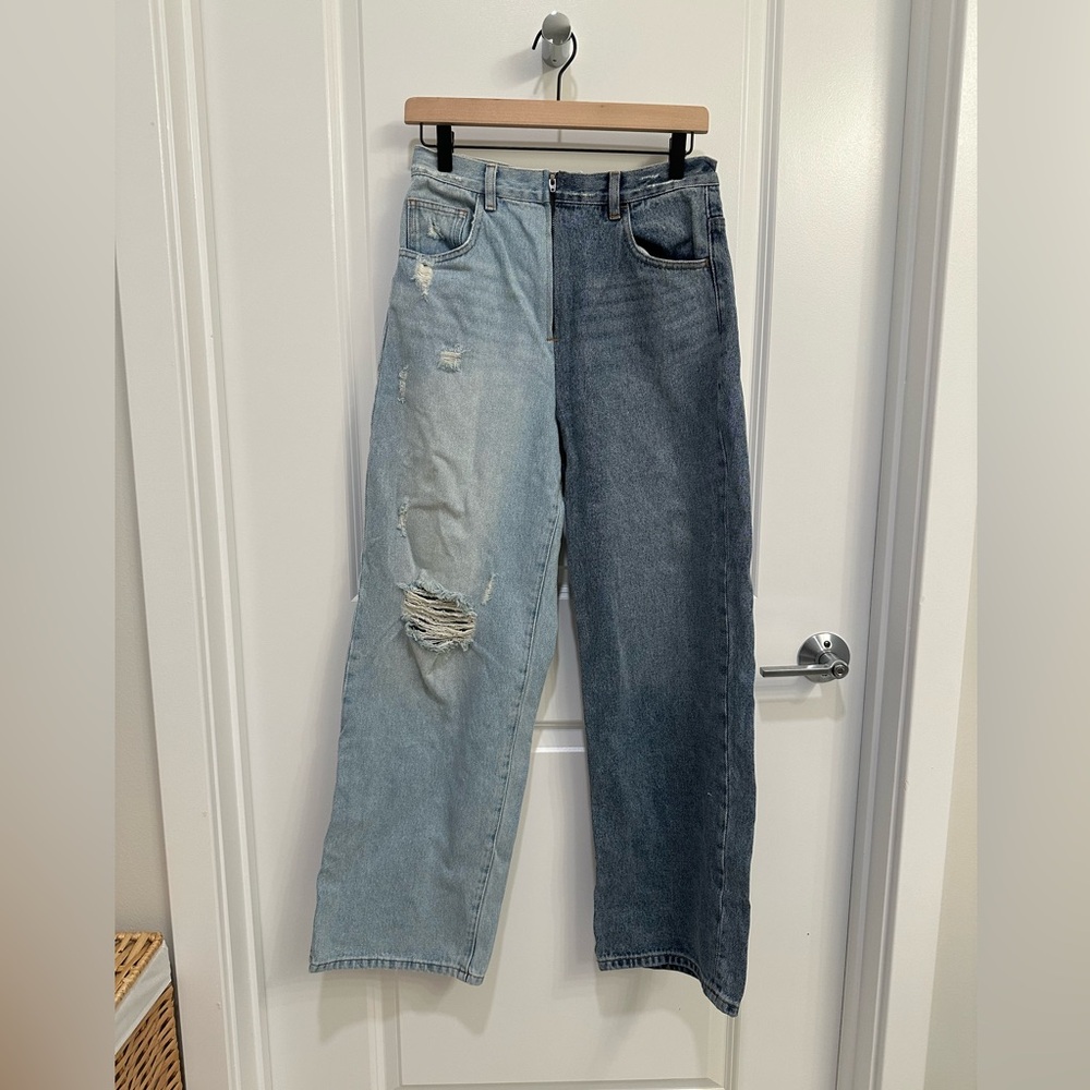 DAZZLE Wide-Leg Two-tone Cotton Jeans 27